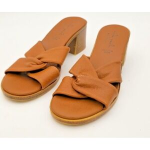 Mila Paoli Women's 39/8 Brown Twist Leather Block Slippers Sandals Italian Light